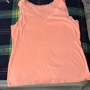 NWOT Karen ScottPink Lace Trim Tank Top